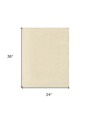 HomeRoots 4' Ivory Wool Geometric Hand-Knotted Area Rug - Durable, Stain-Resistant, Artisan-Crafted Elegance 2' X 3' 567907