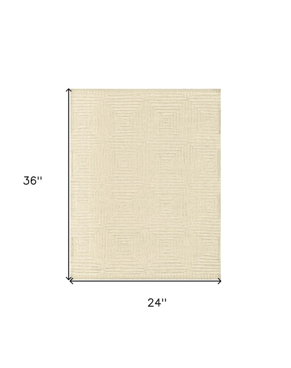 HomeRoots 4' Ivory Wool Geometric Hand-Knotted Area Rug - Durable, Stain-Resistant, Artisan-Crafted Elegance 2' X 3' 567907