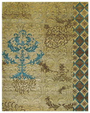 HomeRoots 4' Hand-Knotted Floral Area Rug in Tan, Blue, and Brown – Artisanal Elegance for Any Space 2' X 3' 567908