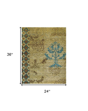 HomeRoots 4' Hand-Knotted Floral Area Rug in Tan, Blue, and Brown – Artisanal Elegance for Any Space 2' X 3' 567908