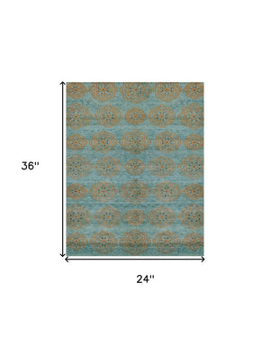 HomeRoots 4' Hand-Knotted Floral Area Rug in Muted Green, Blue & Taupe – Vintage Charm for Any Space 2' X 3' 567909