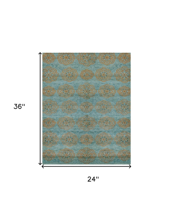 HomeRoots 4' Hand-Knotted Floral Area Rug in Muted Green, Blue & Taupe – Vintage Charm for Any Space 2' X 3' 567909