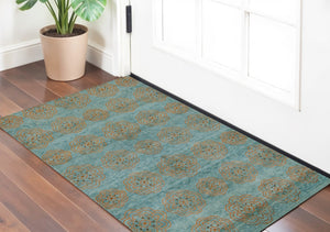 HomeRoots 4' Hand-Knotted Floral Area Rug in Muted Green, Blue & Taupe – Vintage Charm for Any Space 2' X 3' 567909
