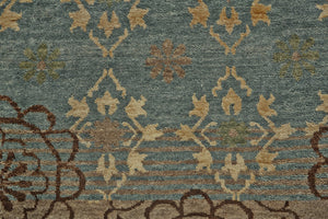 HomeRoots 6' Hand-Knotted Floral Area Rug in Green, Blue, and Brown - Timeless Elegance for Any Room 2' X 3' 567910