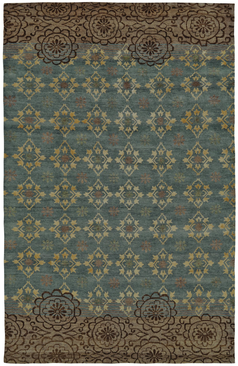 HomeRoots 6' Hand-Knotted Floral Area Rug in Green, Blue, and Brown - Timeless Elegance for Any Room 2' X 3' 567910