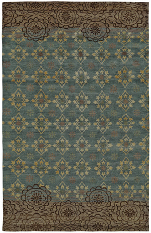HomeRoots 6' Hand-Knotted Floral Area Rug in Green, Blue, and Brown - Timeless Elegance for Any Room 2' X 3' 567910