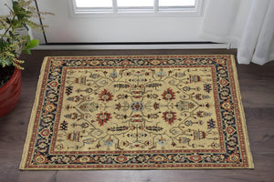 HomeRoots 2' X 3' Elegant Hand-Knotted Wool Oriental Area Rug in Tan, Red, and Gold for Timeless Decor Gray 567911