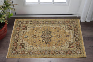 HomeRoots 2' X 3' Hand-Knotted Wool Oriental Area Rug in Tan and Gold - Timeless Style for Any Space Gray 567912