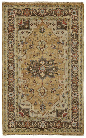 HomeRoots 2' X 3' Hand-Knotted Wool Oriental Area Rug in Tan and Gold - Timeless Style for Any Space Gray 567912
