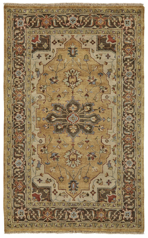 HomeRoots 2' X 3' Hand-Knotted Wool Oriental Area Rug in Tan and Gold - Timeless Style for Any Space Gray 567912