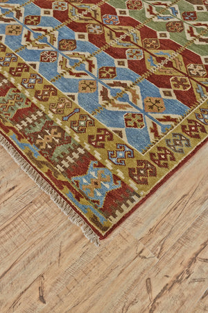 Homeroots 2' Hand Knotted Wool Southwestern Area Rug - Unique Red, Blue & Brown Design For Any Space 2' X 3' Wool 567914
