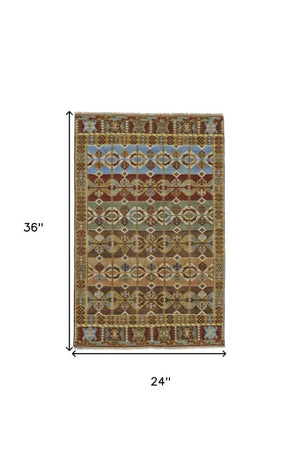 Homeroots 2' Hand Knotted Wool Southwestern Area Rug - Unique Red, Blue & Brown Design For Any Space 2' X 3' Wool 567914