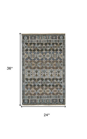 Homeroots 2' Hand Knotted Wool Southwestern Area Rug - Unique Red, Blue & Brown Design For Any Space 2' X 3' Wool 567915