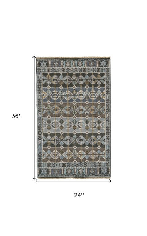Homeroots 2' Hand Knotted Wool Southwestern Area Rug - Unique Red, Blue & Brown Design For Any Space 2' X 3' Wool 567915