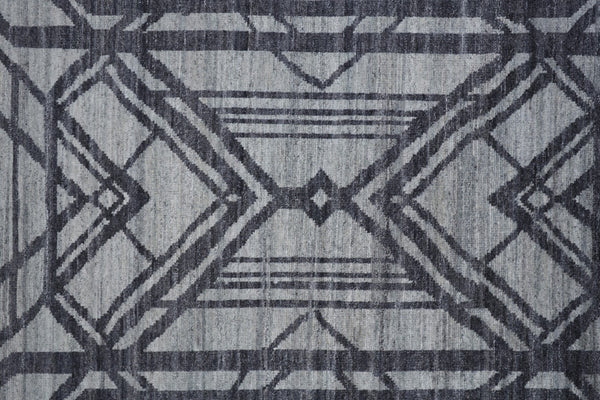 HomeRoots 5' Hand-Knotted Gray and Blue Wool Area Rug – Modern Geometric Design for Durable, Stylish Living Spaces 2' X 3' 567933