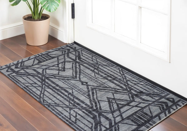HomeRoots 5' Hand-Knotted Gray and Blue Wool Area Rug – Modern Geometric Design for Durable, Stylish Living Spaces 2' X 3' 567933