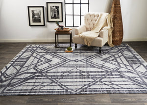 HomeRoots 5' Hand-Knotted Gray and Blue Wool Area Rug – Modern Geometric Design for Durable, Stylish Living Spaces 2' X 3' 567933