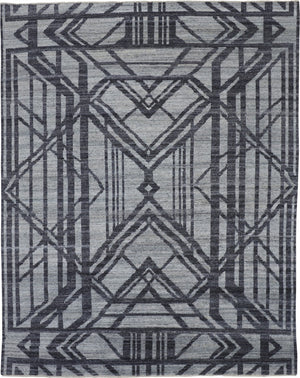 HomeRoots 5' Hand-Knotted Gray and Blue Wool Area Rug – Modern Geometric Design for Durable, Stylish Living Spaces 2' X 3' 567933