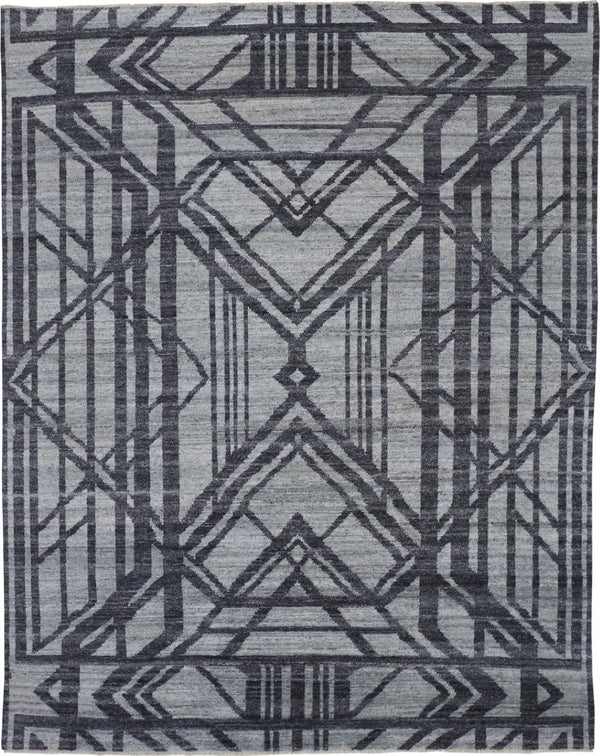 HomeRoots 5' Hand-Knotted Gray and Blue Wool Area Rug – Modern Geometric Design for Durable, Stylish Living Spaces 2' X 3' 567933