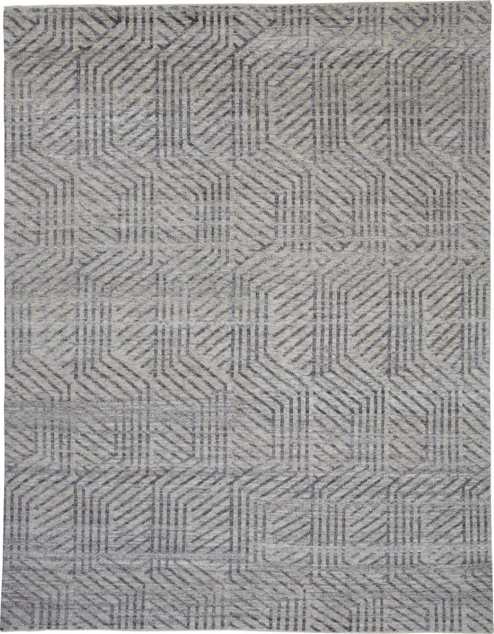 HomeRoots 5' Geometric Hand-Knotted Wool Area Rug - Stylish Tan and Gray Design for Modern Living Spaces 2' X 3' 567935