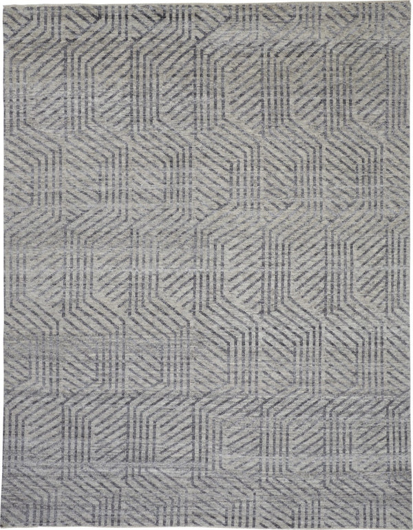HomeRoots 5' Geometric Hand-Knotted Wool Area Rug - Stylish Tan and Gray Design for Modern Living Spaces 2' X 3' 567935