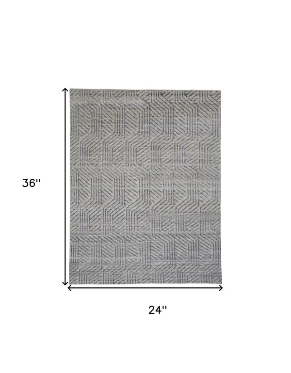HomeRoots 5' Geometric Hand-Knotted Wool Area Rug - Stylish Tan and Gray Design for Modern Living Spaces 2' X 3' 567935