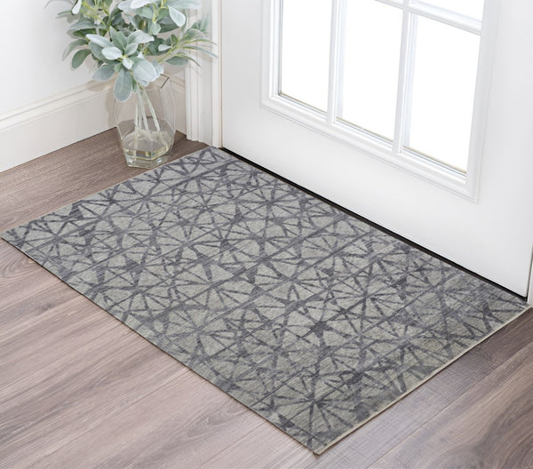 HomeRoots 5' Hand-Knotted Gray Wool Area Rug with Distressed Geometric Design for Modern Elegance & Comfort 2' X 3' 567936