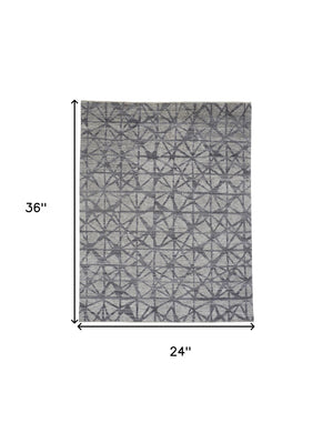 HomeRoots 5' Hand-Knotted Gray Wool Area Rug with Distressed Geometric Design for Modern Elegance & Comfort 2' X 3' 567936