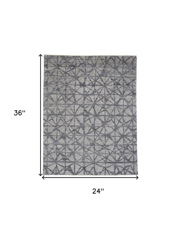 HomeRoots 5' Hand-Knotted Gray Wool Area Rug with Distressed Geometric Design for Modern Elegance & Comfort 2' X 3' 567936