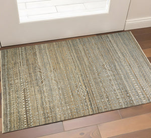 HomeRoots 4' Gold and Tan Geometric Hand-Knotted Area Rug - Timeless, Unique Design for Modern Elegance 2' X 3' 567942