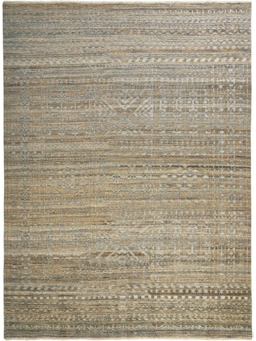 HomeRoots 4' Gold and Tan Geometric Hand-Knotted Area Rug - Timeless, Unique Design for Modern Elegance 2' X 3' 567942