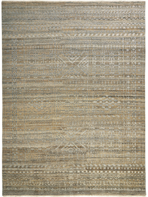 Homeroots 2' X 3' Ivory Gold And Tan Geometric Hand Knotted Worn Faded Area Rug Gold Wool Blend 567942