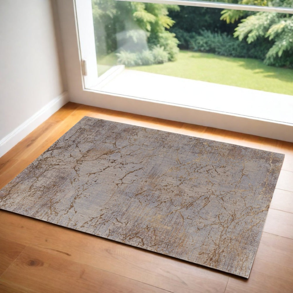 HomeRoots 2' Abstract Power Loom Area Rug in Tan, Brown, and Taupe - Perfect for Small Spaces and Entryways 2' X 3' 567947