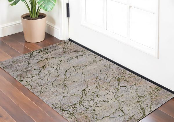 Homeroots 2' X 3' Taupe Green And Tan Abstract Power Loom Area Rug Taupe Polyester 567949