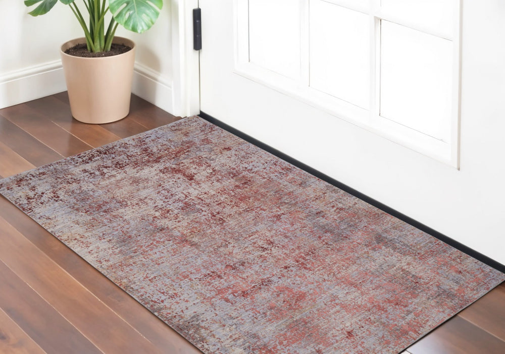 HomeRoots 2' Modern Abstract Power Loom Area Rug in Red, Gray, and Pink - Stylish Comfort for Small Spaces 2' X 3' 567952