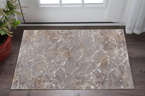 Homeroots 2' X 3' Taupe Brown And Ivory Abstract Power Loom Area Rug Taupe Polyester 567953