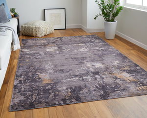 Homeroots 9' X 12' Brown Tan And Orange Abstract Power Loom Worn Faded Washable Area Rug Taupe Polyester 567976
