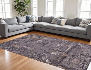 Homeroots 10' X 14' Brown Tan And Orange Abstract Power Loom Worn Faded Washable Area Rug Taupe Polyester 567977