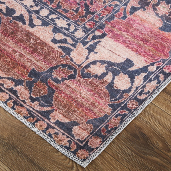 HomeRoots 5' Elegant Damask Area Rug in Red, Gray, and Orange – Durable, Washable, and Vintage-Inspired Design 5' X 8' 567984