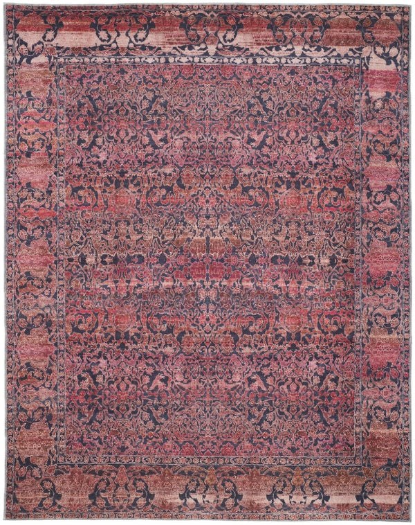 HomeRoots 5' Elegant Damask Area Rug in Red, Gray, and Orange – Durable, Washable, and Vintage-Inspired Design 5' X 8' 567984