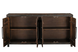 HomeRoots 72" Rustic Dark Brown Distressed Reclaimed Wood Sideboard - Stylish Storage with Four Doors & Shelves 567987