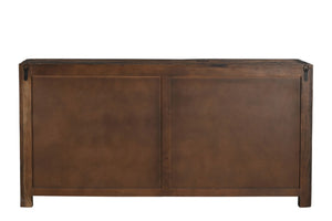 HomeRoots 72" Rustic Dark Brown Distressed Reclaimed Wood Sideboard - Stylish Storage with Four Doors & Shelves 567987