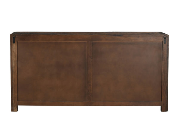 HomeRoots 72" Rustic Dark Brown Distressed Reclaimed Wood Sideboard - Stylish Storage with Four Doors & Shelves 567987