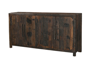 HomeRoots 72" Rustic Dark Brown Distressed Reclaimed Wood Sideboard - Stylish Storage with Four Doors & Shelves 567987