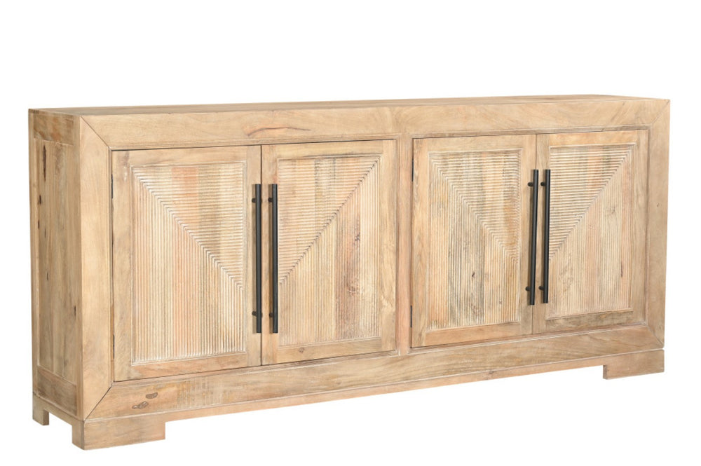 HomeRoots 102" Beige Solid Wood Sideboard with Elegant Carved Design, Ample Storage & Versatile Style 567991
