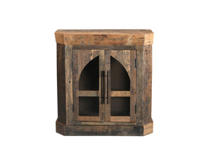 HomeRoots 35" Rustic Brown Distressed Wood Sideboard with Glass Doors – Versatile Storage & Stylish Display 567993