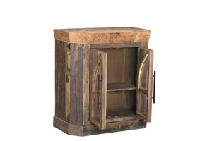 HomeRoots 35" Rustic Brown Distressed Wood Sideboard with Glass Doors – Versatile Storage & Stylish Display 567993