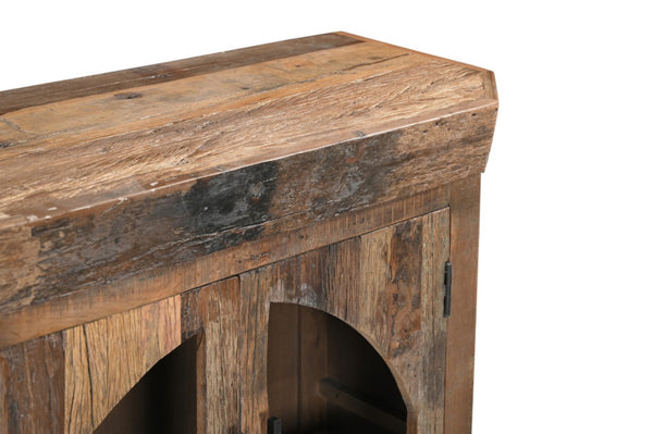 HomeRoots 72" Rustic Distressed Reclaimed Wood Sideboard with Glass Doors for Stylish Storage & Display 567994
