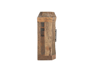 HomeRoots 72" Rustic Distressed Reclaimed Wood Sideboard with Glass Doors for Stylish Storage & Display 567994