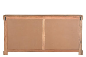 HomeRoots 72" Rustic Distressed Reclaimed Wood Sideboard with Glass Doors for Stylish Storage & Display 567994